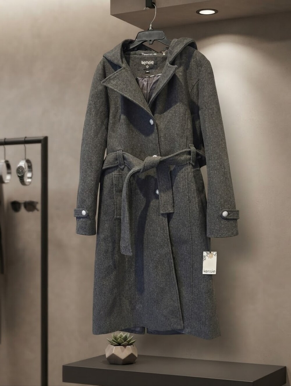 Kensie Womens Faux Wool Coat, Gray Size Large